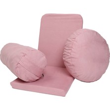 Zunkla Meditasyon Sandalyesi + Meditasyon Minderi + Yoga Bolster Minderi 3'lü Set Tay Tüyü Pamuklu Kumaş