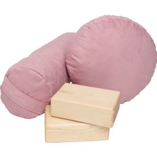 Zunkla 2'li Set Meditasyon Minderi ve Bolster Minderi Tay Tüyü Pamuklu Kumaş ile Ahşap Yoga Blok