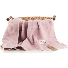 Caline Baby 4 Katlı Premium %100 Pamuk Çoban Dikişli Müslin Battaniye| 120x120 cm | Pembe