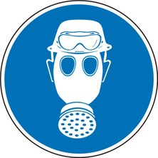 İZMİR SERİGRAFİ Gözlük Donanımlı Baret ve Gaz Maskesi Kullan 30 cm Çap 2.6 mm PVC Uyarı Levhası