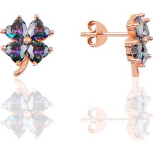 Söğütlü Si̇lver Mistik Topaz Taşlı Mini Yonca Küpe