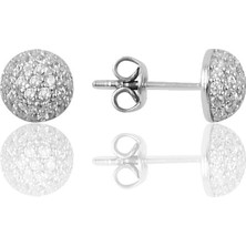 Söğütlü Si̇lver Gümüş Zirkon Taşlı Yarım Top Küpe