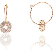 Söğütlü Si̇lver Gümüş Rose Zirkon Taşlı Yuvarlak Halka Küpe