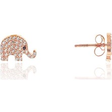 Söğütlü Si̇lver Gümüş Rose Zirkon Taşlı Fil Küpe