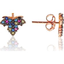 Söğütlü Si̇lver Gümüş Rose Renkli Taşlı Çınar Yaprağı Modeli Küpe