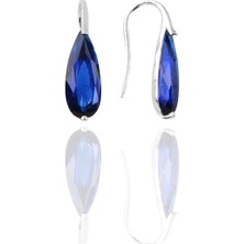 Söğütlü Si̇lver Gümüş Rodyumlu Safir Taşlı Damla Modeli Küpe