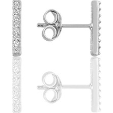 Söğütlü Silver Söğütlü Si̇lver Gümüş Rodyumlu Çizgi Küpe 925 Ayar Zirkon Taşlı Şık Tasarım