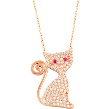 Söğütlü Silver Rose Zirkon Taşlı Kedi Kolye