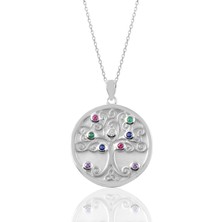Söğütlü Silver Gümüş Sedef ve Renkli Taşlı Hayat Ağacı Kolye