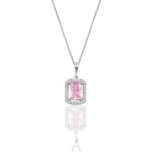 Söğütlü Silver Gümüş Pembe Kuars Baget Taşlı Kolye