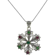 Söğütlü Silver Doğaltaşlı Kartanesi Telkari Kolye