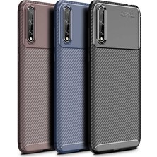 Tekno Grup Huawei P Smart S (Y8P) Kılıf Karbon Desenli Lux Negro Silikon Kahverengi + Tam Kaplayan 6D Nano Ekran Koruyucu