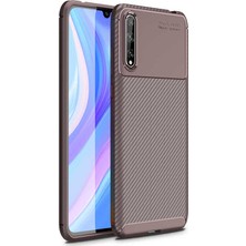 Tekno Grup Huawei P Smart S (Y8P) Kılıf Karbon Desenli Lux Negro Silikon Kahverengi + Tam Kaplayan 6D Nano Ekran Koruyucu