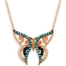 Osmanlı Gümüş Turkuaz Taşlı Kelebek Kadın Gümüş Kolye