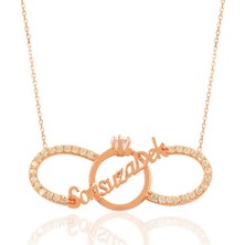 Osmanlı Gümüş Sonsuza Dek Yazılı Sonsuzluk ve Tektaşlı Rose Kadın Gümüş Kolye