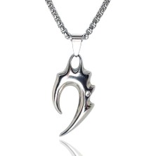 Osmanlı Gümüş Rhinestone Tribal Alev Erkek Çelik Kolye Zincir