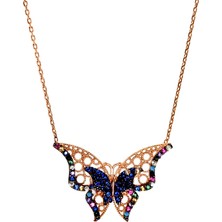 Osmanlı Gümüş Renkli Zirkon Taşlı Kelebek Kadın Gümüş Kolye