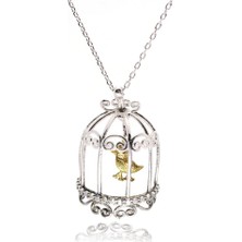 Osmanlı Gümüş Özel Tasarım Kuş Kafesi Kadın Gümüş Kolye