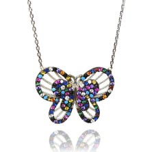Osmanlı Gümüş Mix Zirkon Taşlı Kelebek Kadın Gümüş Kolye