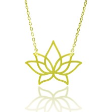Osmanlı Gümüş Lotus Çiçeği Altın Renk Kadın Gümüş Kolye