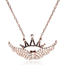 Osmanlı Gümüş Kanatlı Kraliçe Tacı Rose Kadın Gümüş Kolye