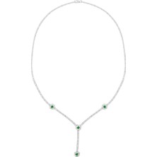 Osmanlı Gümüş Ahenk Zümrüt Taşlı Kadın Gümüş Kolye