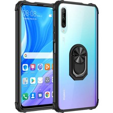 noktaks - Huawei P Smart Pro 2019 - Kılıf Yüzüklü Arkası Şeffaf Koruyucu Mola Kapak - Siyah