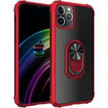 Tekno Grup Apple iPhone 12 (6.7'') Kılıf Ultra Korumalı Yüzüklü Standlı Mola Kapak + Cam Ekran Koruyucu Kırmızı
