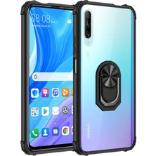 Tekno Grup Huawei P Smart Pro 2019 Kılıf Ultra Korumalı Yüzüklü Standlı Mola Kapak + Nano Ekran Koruyucu Siyah