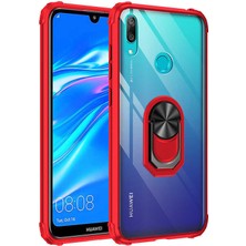 Tekno Grup Huawei Y7 Prime 2019 Kılıf Ultra Korumalı Yüzüklü Standlı Mola Kapak + Nano Ekran Koruyucu Kırmızı