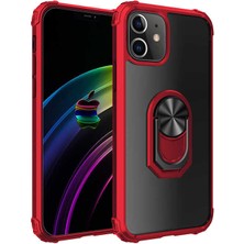 Tekno Grup Apple iPhone 12 (5.4'') Kılıf Ultra Korumalı Yüzüklü Standlı Mola Kapak + Nano Ekran Koruyucu Kırmızı