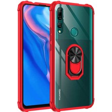 Tekno Grup Huawei Y9 Prime 2019 Kılıf Ultra Korumalı Yüzüklü Standlı Mola Kapak + Tam Kaplayan 5D Cam Ekran Koruyucu Kırmızı