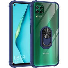 Tekno Grup Huawei P40 Lite Kılıf Ultra Korumalı Yüzüklü Standlı Mola Kapak + Tam Kaplayan 6D Nano Ekran Koruyucu Lacivert