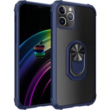 Tekno Grup Apple iPhone 12 Max (6.1'') Kılıf Ultra Korumalı Yüzüklü Standlı Mola Kapak + Tam Kaplayan 6D Nano Ekran Koruyucu Lacivert