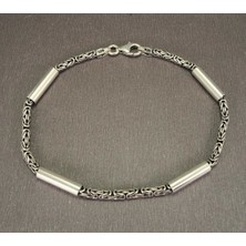 Osmanlı Gümüş Erkek Kral Gümüş Bileklik Künye 2.8 mm Özel Tasarım Silindir Parçalı