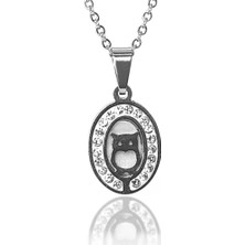 Osmanlı Gümüş Zirkon Taşlı Baykuş Figürlü Paslanmaz Çelik Kadın Kolye