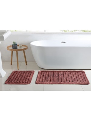 Alanur Mikonos Cotton Eskitme 2'li Paspas Seti Klozet Takımı Bordo