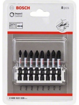 Bosch Impact Control Serisi Vidalama Ucu 8'li PH1 PH3 50 mm - 2608522328 Yüksek Dayanıklılık ve Uzun Ömürlü Tasarım