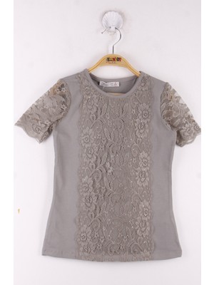 Toontoy Kız Çocuk Önü ve Kolları Dantelli Okul T-Shirt