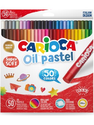 Carioca Süper Soft Yağlı Pastel Boya Kalemi 50'li Parlak Renkler ve Yüksek Kapama Özelliği