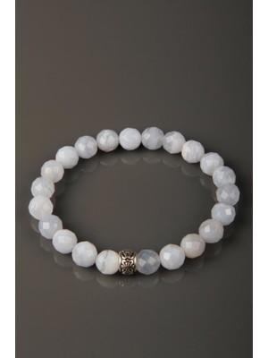 Alibaba Doğaltaş Mavi Dantelli Akik Doğal Taş Bileklik 8 mm Fasetli Küre Kesim