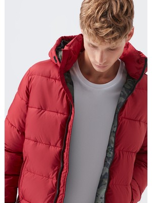 Mavi Erkek Kapüşonlu Kırmızı Şişme Mont 010310-32180