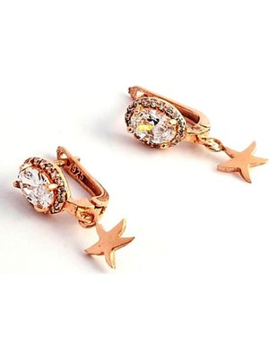 Ose Shop Zirkon Taşlı Deniz Yıldızı Işlemeli Gümüş Üzerine Rose Altın Kaplamalı Küpe
