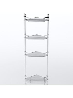 Tekno-tel 4 Katlı Kancalı Banyo Köşe Rafı Krom ES059H