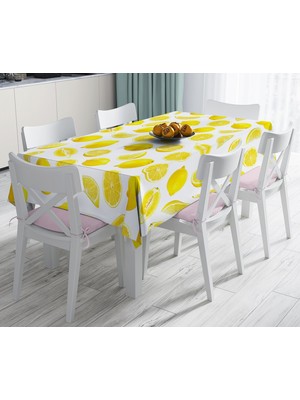 RealHomes Limon Desenli 3D Dijital Baskılı Dekoratif Leke Tutmaz Masa Örtüsü 120 x 140 cm