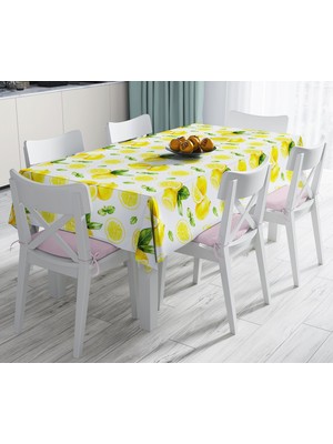 RealHomes Beyaz Zeminde Limonlar Desenli Dijital Baskılı Leke Tutmaz Masa Örtüsü 120 x 140 cm