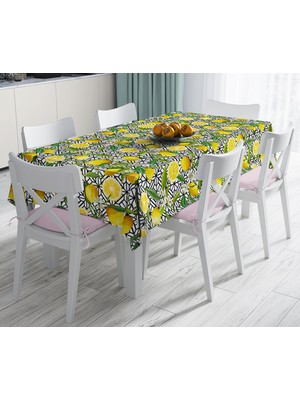 RealHomes Geometrik ve Limon Desenli 3D Dijital Baskılı Leke Tutmaz Masa Örtüsü 120 x 140 cm