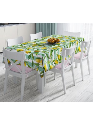 RealHomes Yeşil Çizgili Limon Desenli Dijital Baskılı Dekoratif Leke Tutmaz Masa Örtüsü 120 x 140 cm