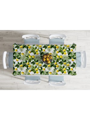 RealHomes Limon Yaprakları Desenli Dijital Baskılı Leke Tutmaz Masa Örtüsü 120 x 140 cm