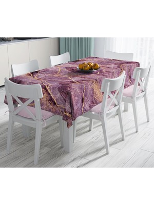 RealHomes Altın Yaldızlı Mermer Desenli Dijital Baskılı Leke Tutmaz Masa Örtüsü 120 x 140 cm